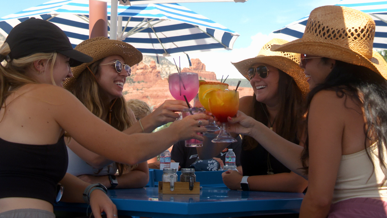 Ladies enjoyiing drinks on the patio at Don Diego Mexican Cafe